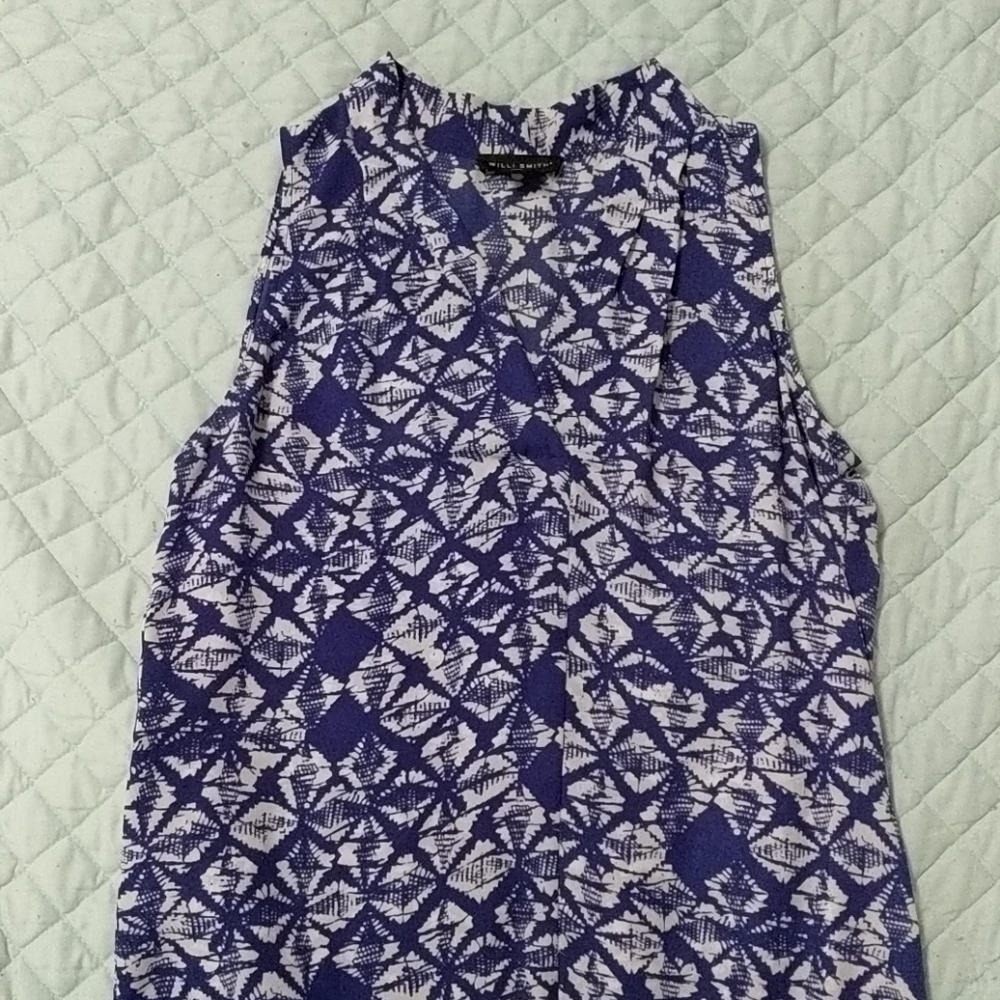 Willi Smith white and blue print blouse